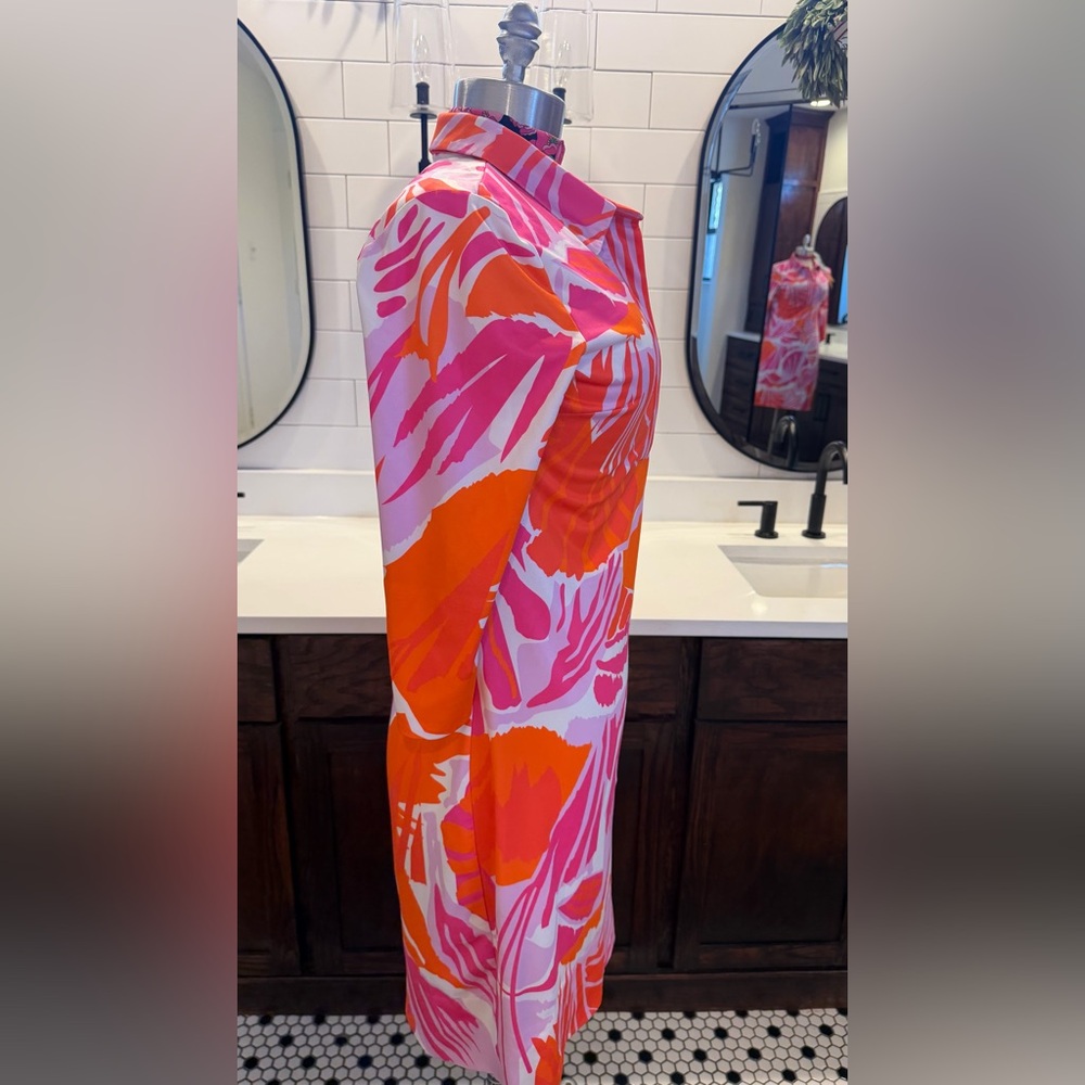 Gretchen Scott Everywhere Dress in Pink Frond Frenzy Floral Tropical Dress Sz M - Picture 6 of 16